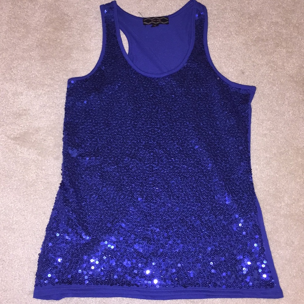 🇺🇸 Blue sequin racerback tank top size M